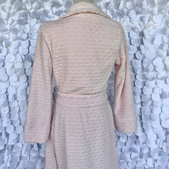 Oscar De La Renta LONG Pink Plush Textured Bath Robe Small - Picture 7 of 9